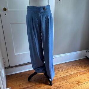 Elie Tahari Blue Linen Wide Leg Pants